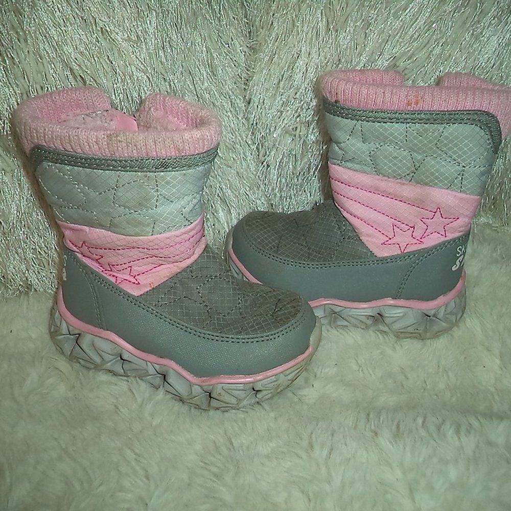 SKECHERS GALAXY LIGHTS STAR BRIGHTS WINTER SNOW BOOTS LINED TODDLER GIRLS SIZE 5 - Picture 2 of 8
